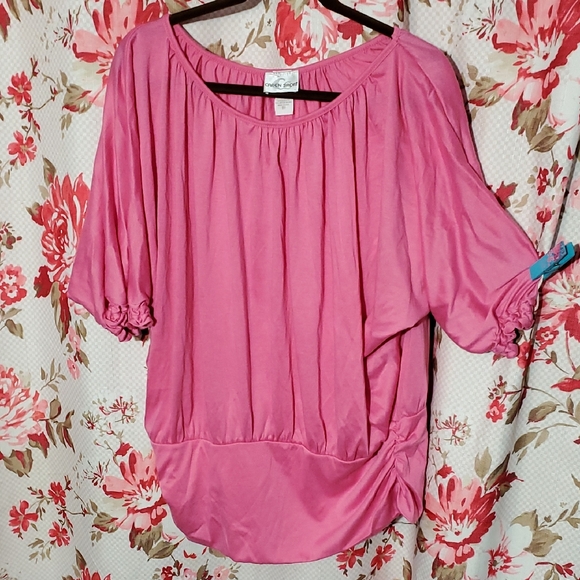 Cato Tops - Caren Sport Pink Blouse with Gathered Sleeves 2X